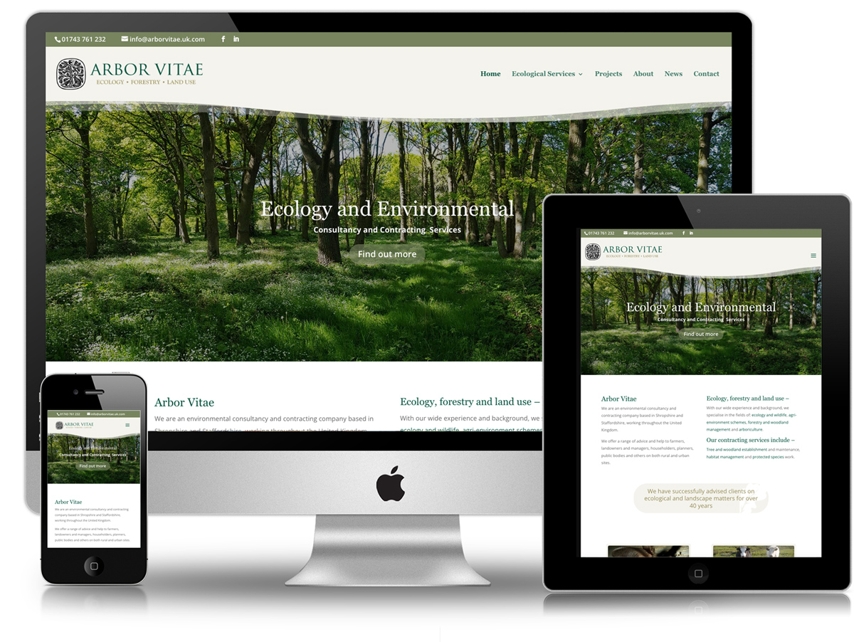 Arbor Vitae website design on mobile, tablet and desktop