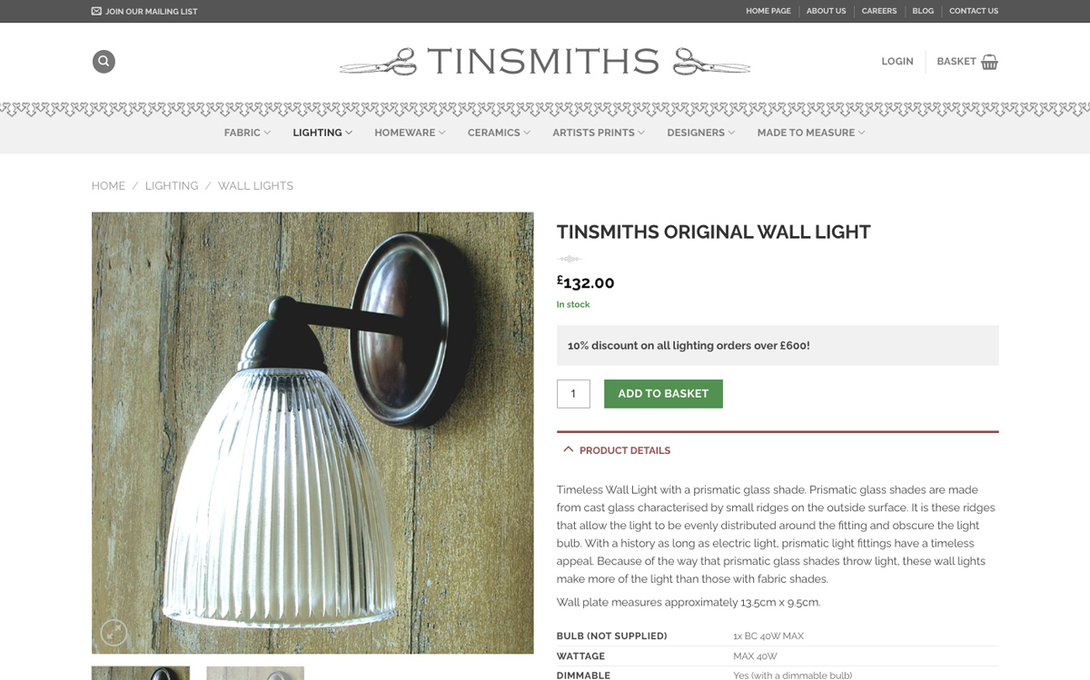 Tinsmiths website screenshot