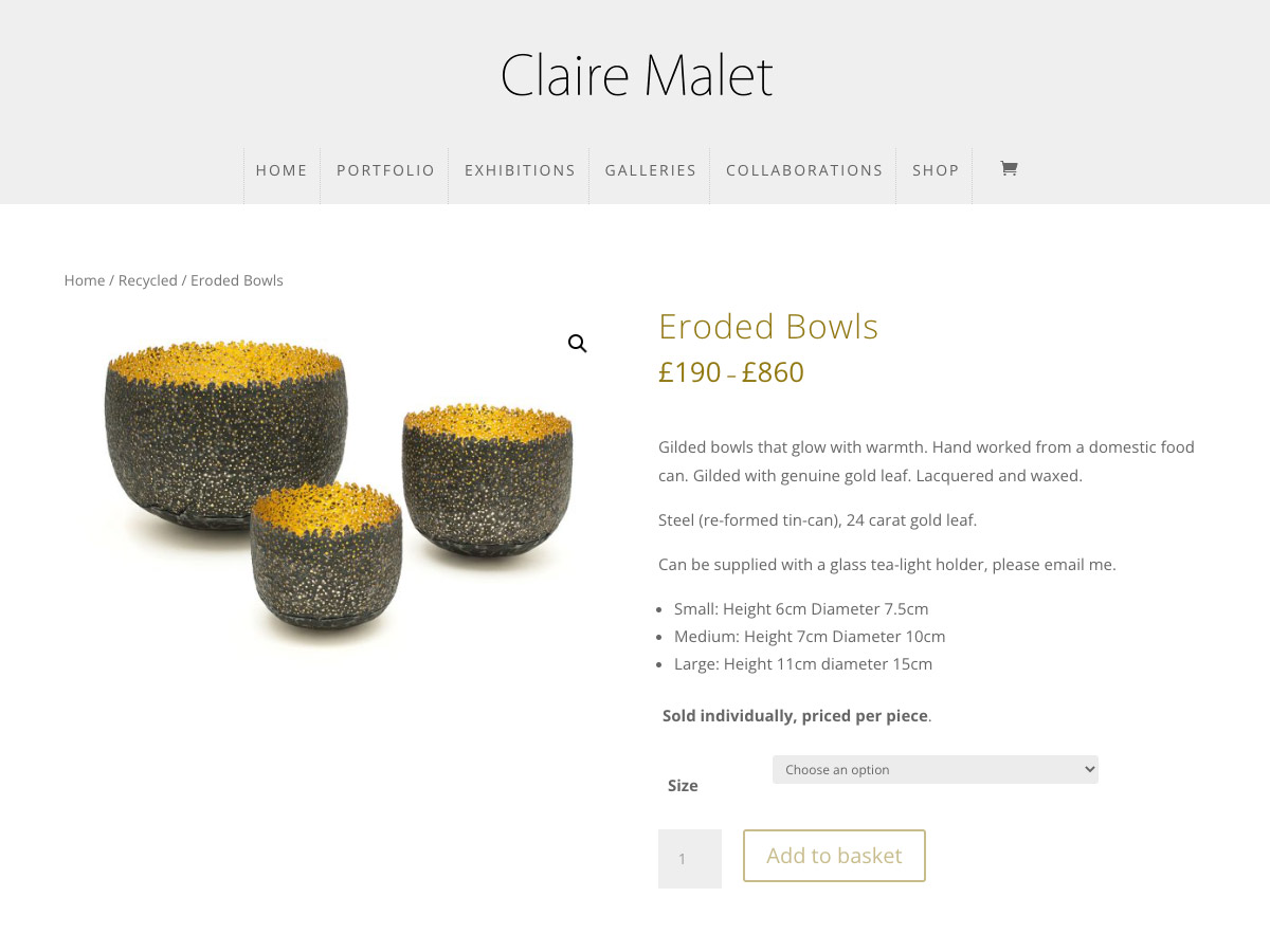 Claire Malet web site screenshot