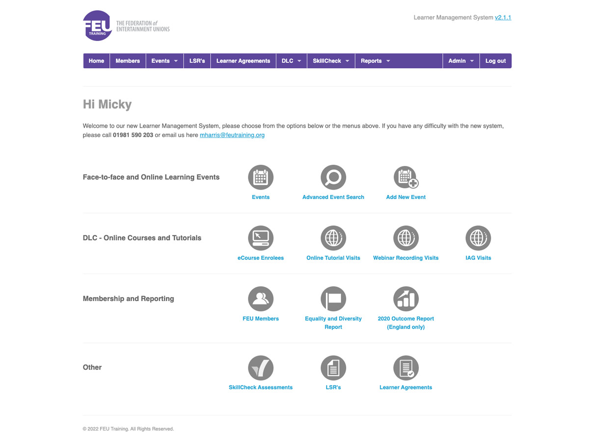FEU Training web design screenshot