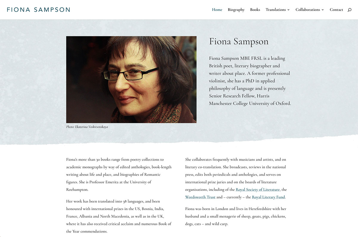Fiona Sampson website screenshot