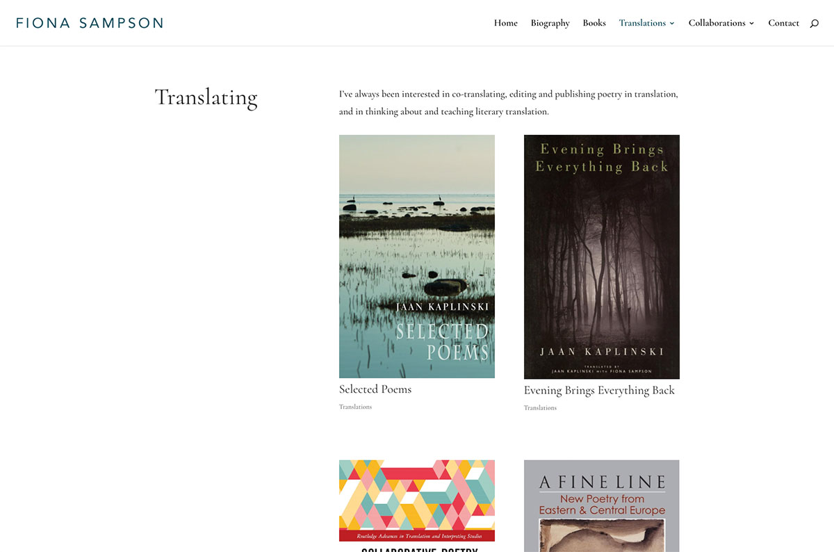 Fiona Sampson website screenshot